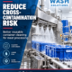 Industrial wash system cleaning reusable totes and crates in a meat processing facility
